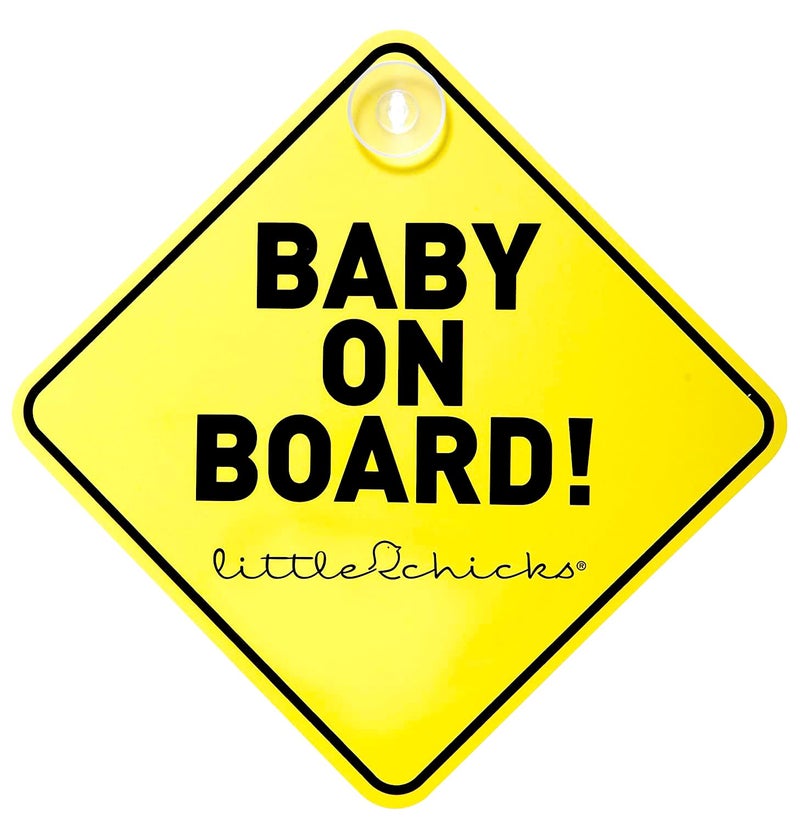 ليتل تشيكس ملصق سيارة Little Chicks Baby on Board - مقاوم للطقس. ملصق تحذيري للتوعية بسلامة الأطفال مزود بأكواب شفط - لون أصفر ساطع - موديل CK094 - Image 1